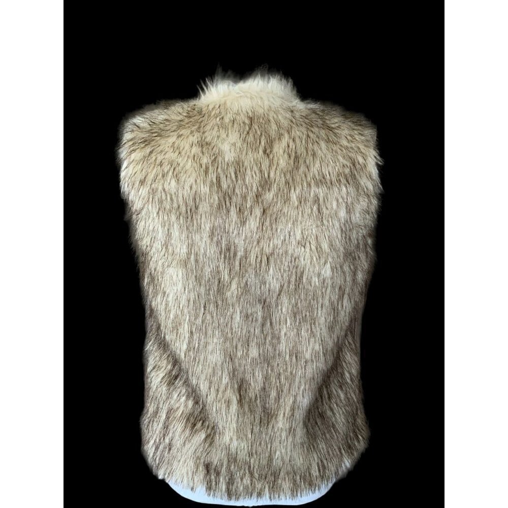 GLAMSIA LADIES SLEEVELESS BROWN HOOK EYE LINED FAUX FUR VEST EUC M - Picture 5 of 8